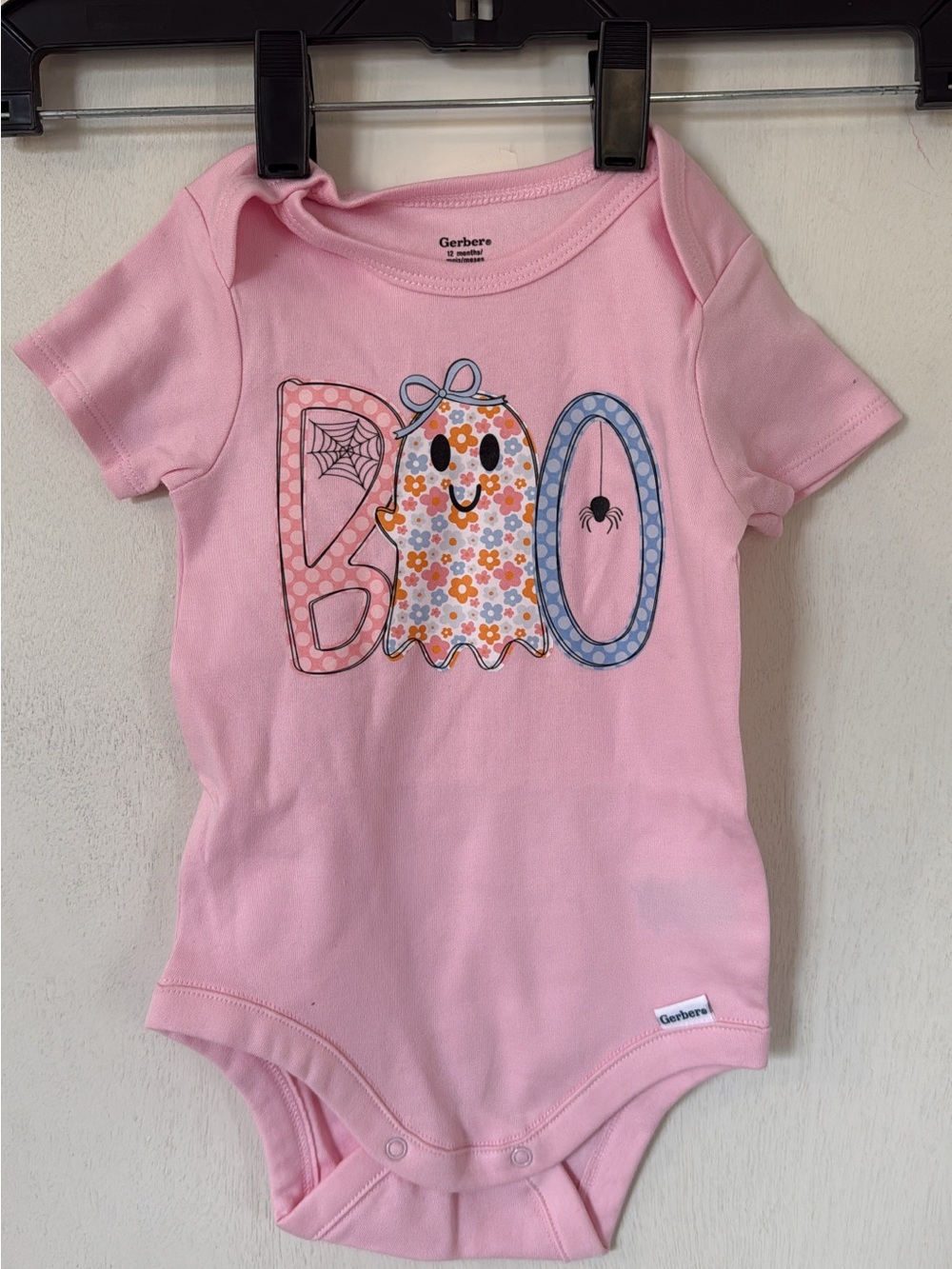 Gerber Pink Halloween 'Boo' Ghost Floral Graphic One-Piece